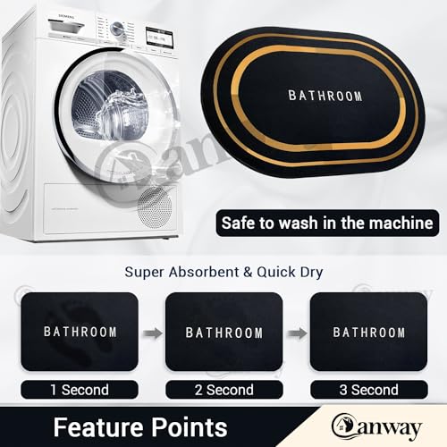 Image of CANWAY 2 Pieces 3 mm Rubber Bath Mat (40x60 cm, Black) | Anti-Skid Non-Slip Bathroom Floor Mat | Quick Dry Super Absorbent Soft Door Mat for Home & Shower