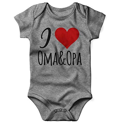 Mikalino Babybody mit Spruch für Jungen Mädchen Unisex Kurzarm I Love Oma & Opa | handbedruckt in Deutschland | Handmade with Love, Farbe:Heather, Grösse:68