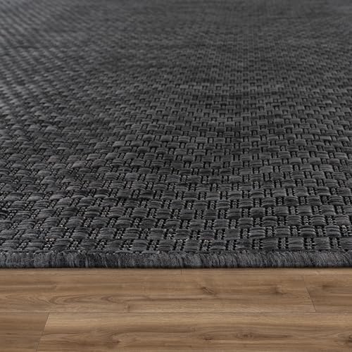 Paco Home Outdoor Teppich Flachgewebe Sisaloptik Modern Einfarbig meliert wetterfest & pflegeleicht Küchenteppich Ideal für Terrasse Balkon Garten, Grösse:160x220 cm, Farbe:Anthrazit