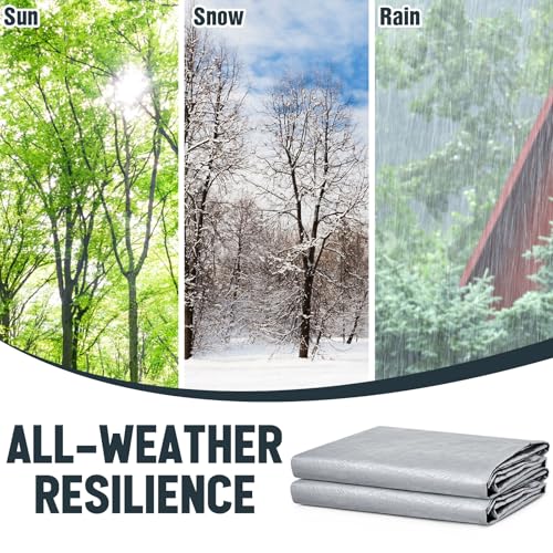 Image of 2 Pack Silver Tarps 10 x 12 ft, 5.5 Mil Waterproof Reflective Tarp, UV Resistant Sun Shade Tarps, Heavy Duty Roof Tarp for Roof Protection, Boat Cover, RV Cover, Car, Patio Furniture, Camping