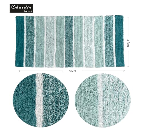 Chardin home Cordural Stripe Bath Rug Runner with Skid Resistant Latex Spray Underneath.Teal Blue-Green-White, 24" W x 60'' L by Chardin home - Used condition - Image 3