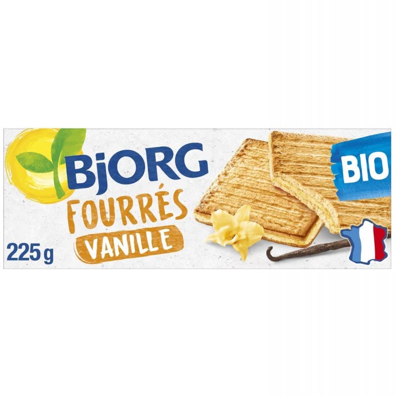 BJORG - Biscuits fourrés à la vanille bio - 225g, gourmandise éthique et responsable pour une pause sucrée saine et délicieuse. - Lot De 3 - Vendu Par Lot