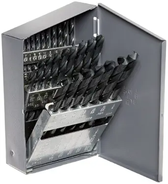 Chicago Latrobe 150 Series High-Speed Steel Jobber Length Drill Bit Set with Metal Case Black Oxide Finish 118 Degree Conventional Point Inch 29-piece 1/16 - 1/2 in 1/64 increments