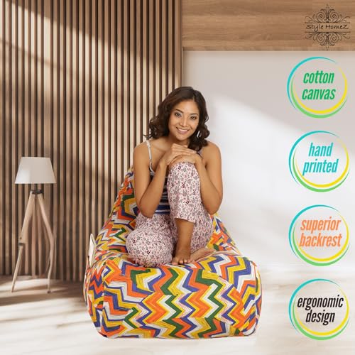 Image of Style Homez Hackey Cotton Canvas Geometric Printed Bean Bag XXL Size Filled with Beans Fillers