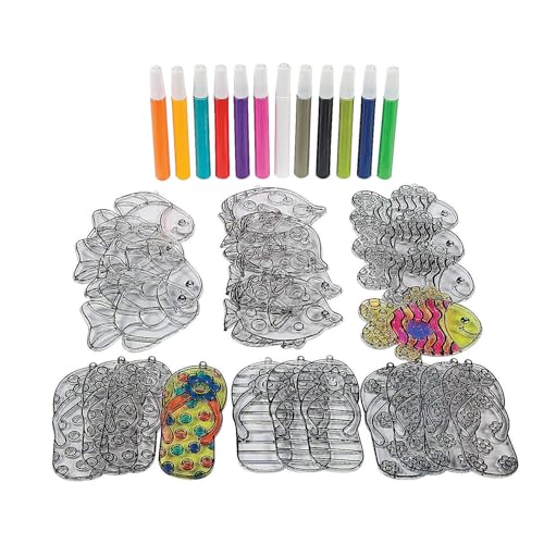 Fun Express Tropical Suncatcher Kit - Craft Supplies - 48 Pieces