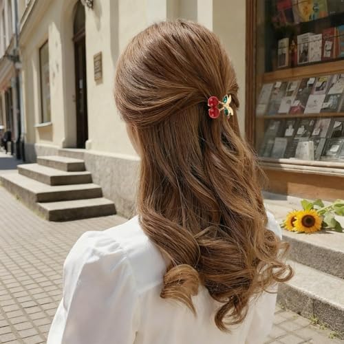 Juego de 6 pinzas pequeñas cherry para cabello rojo miniatura 6