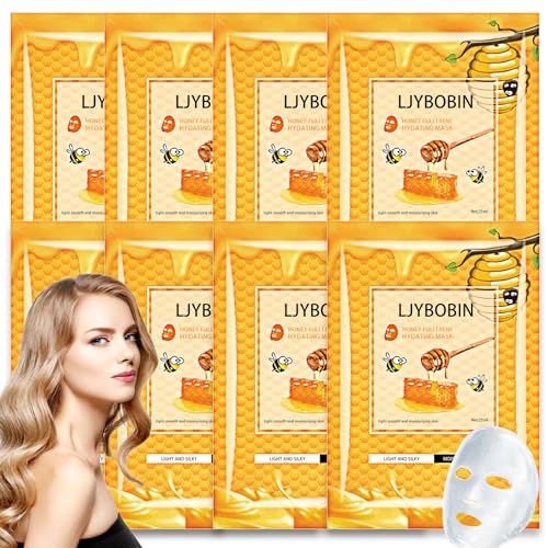 Ljybobin 8 Pack Honey Sheets Face Mask Skincare Set,Moisturizing Facial Masks For Men & Women,Hydrating Long Lasting Soft Face Masks Skin Care For All Skin Types cover
