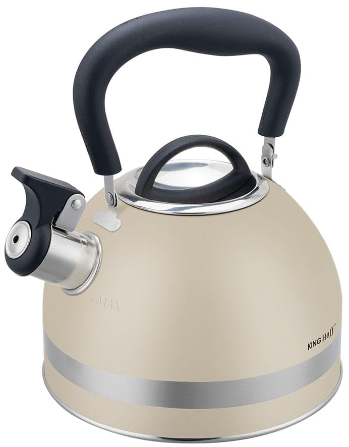 Kinghoff KH-1854 - Hervidor de agua (1,8 L, acero inoxidable, inducción, pequeño hervidor de flauta, con mango plegable, hervidor de agua para todas las placas de cocción, hervidor de agua para todas