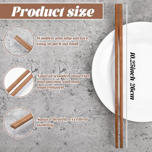 Thinp 10 Pairs Wooden Chopsticks, 9.8 Inch Natural Bamboo Chopsticks Reusable Dishwasher Safe Cooking Chopstick Non Slip Wood Handmade Chopstick for Chinese Japanese Korean Cuisine - Image 3