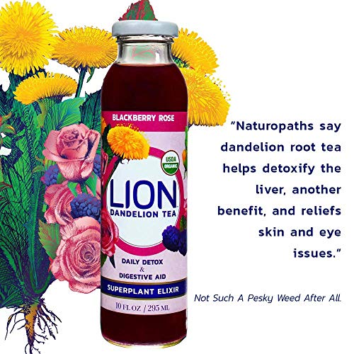 LION Organic Bottled Dandelion Tea | Immunity Booster - Prebiotic Tea Full of Antioxidants | Blackberry Rose | 12 Pack