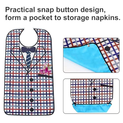 NAVESO Lätzchen für Erwachsene, 3 Stück Latz für Erwachsene Wasserdicht mit Auffangschale, Lätzchen für Senioren Abwaschbar, Kleidungsschutz Senioren, Schlabberlatz für Männer Ältere Menschen