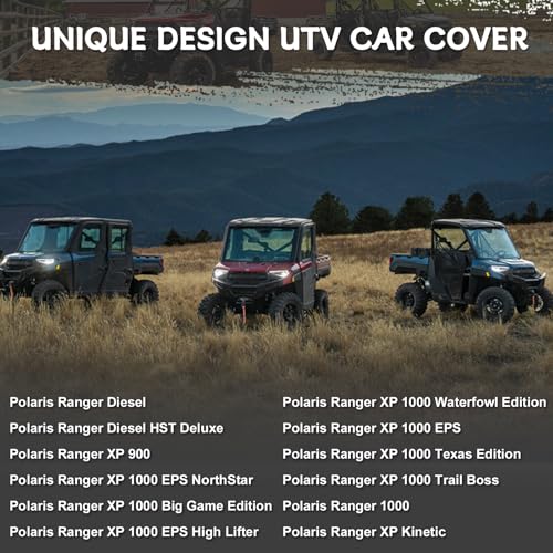 Image of Waterproof UTV Cover Compatible with Polaris Ranger 3 Seaters Performance, 6 Layers All Weather Cover with Air Vents, Door Zipper and Windproof Buckles and Bands for Rain Snow Dust Protection