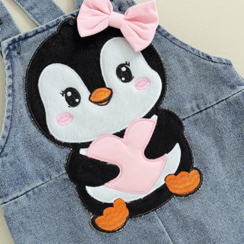 Newborn Baby Girl Valentines Day Outfit Long Sleeve Romper Heart Onesie Denim Overalls Cute Coming Home Outfit4