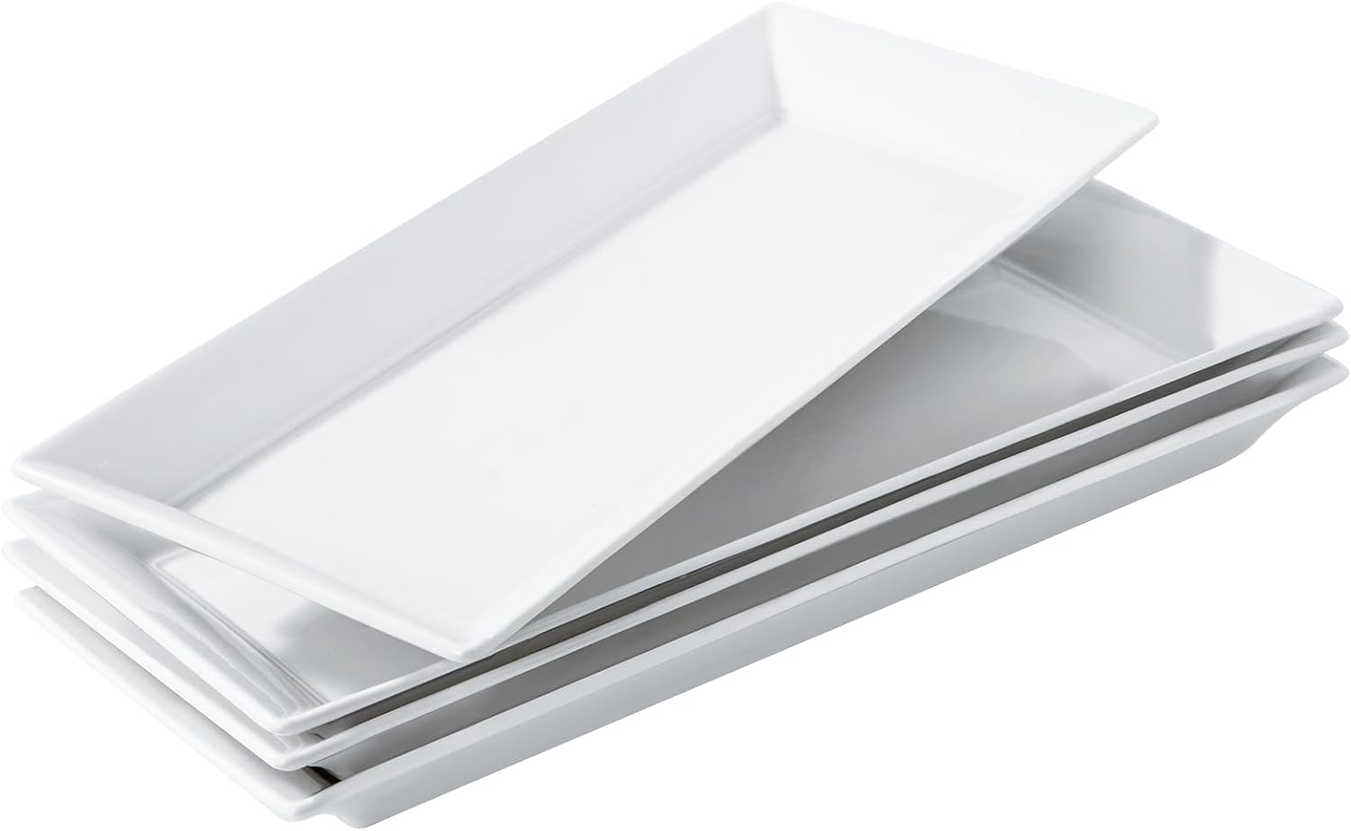 14" Rectangular Platters Set of 4, White Ceramic Platters, Large Serving Plates for Party, Entertaining, Wedding, Rectangle Serving Dishes for Steak, Sushi, Appetizer, Oven Dishwasher Safe
