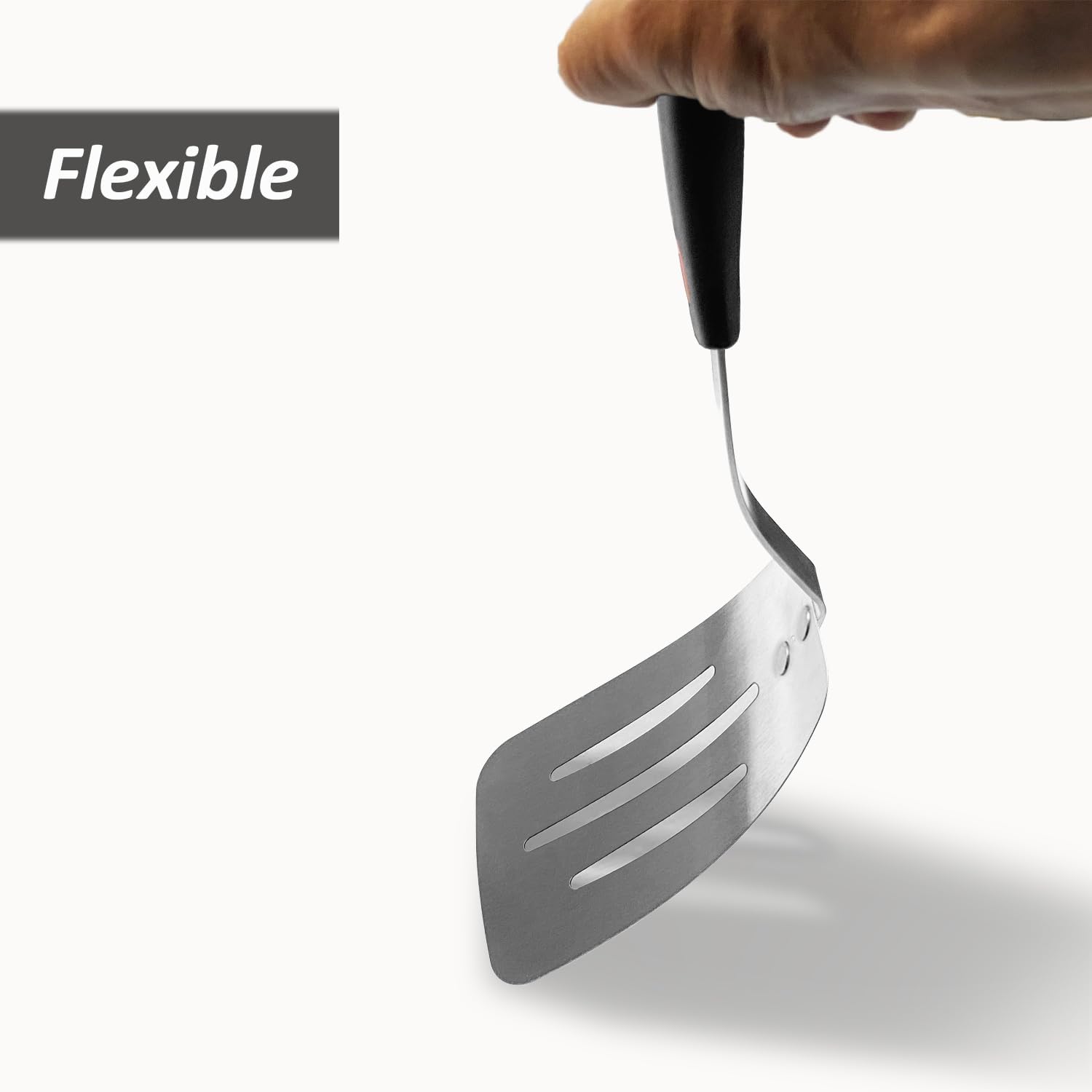 Edelstahlspatel, flexibler Metall-Pfannenwender mit Schlitzen für Gusseisen-Bratpfanne, dünne Klinge und hitzebeständiger Silikongriff, ideal für Eier, Kekse, Fleisch, Crep, groß