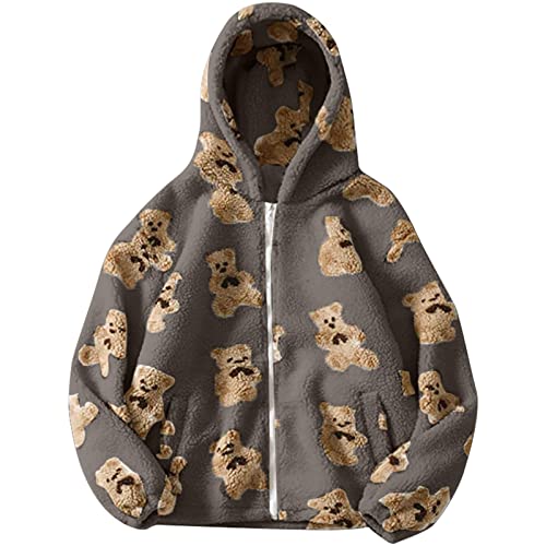 fesfesfes Moletom feminino com capuz e zíper, casual, quente, forrado com lã de ovelha, casaco de in