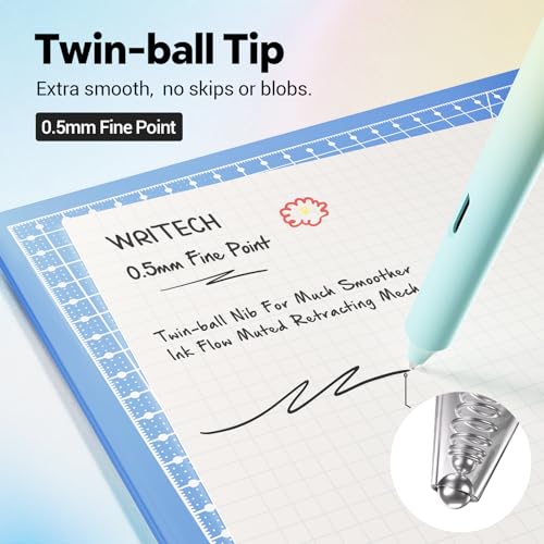 Image of Writech Retractable Gel Ink Pens: 8ct Black Ink 0.5mm Fine Point Tip Pen Comfort Grip Smooth Writing with Aesthetic Gradient Color Barrel for Journaling Note Taking Sketching No Bleed & Smear