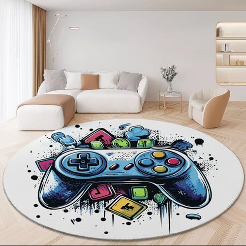 Générique Tapis Rond Poils Ras, Impression Manette De Jeu De Dessin Animé Salon Tapis de Couloir, Chambre Décor Tapis Antidérapant, pour Coucher Bureau...