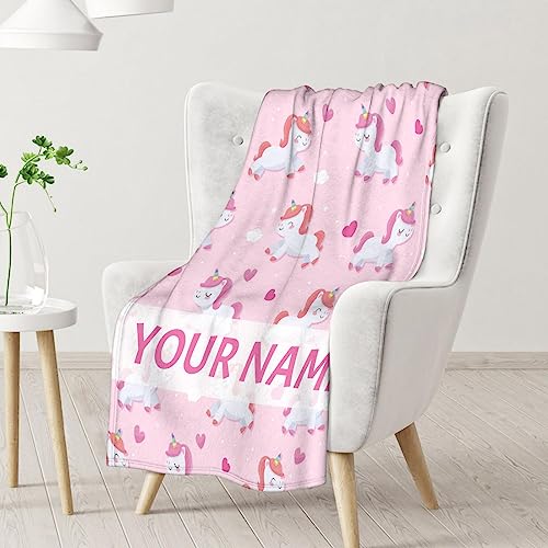 Personalized Unicorn Blanket Gifts with Name - 50"x60" Cute Throw for Girls & Women - Pink Soft Fuzzy Blankets for Bed, Couch & Living Room