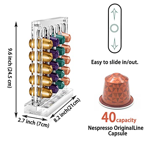 Duvindd Coffee Pod Holder For Nespresso Original Line Capsule Holder Acrylic Magnetic Coffee Pods Organizer, Freestanding Or Mounted On The Fridge, Hold 40 Capsule Pods Capacity Storage Rack #TOP4