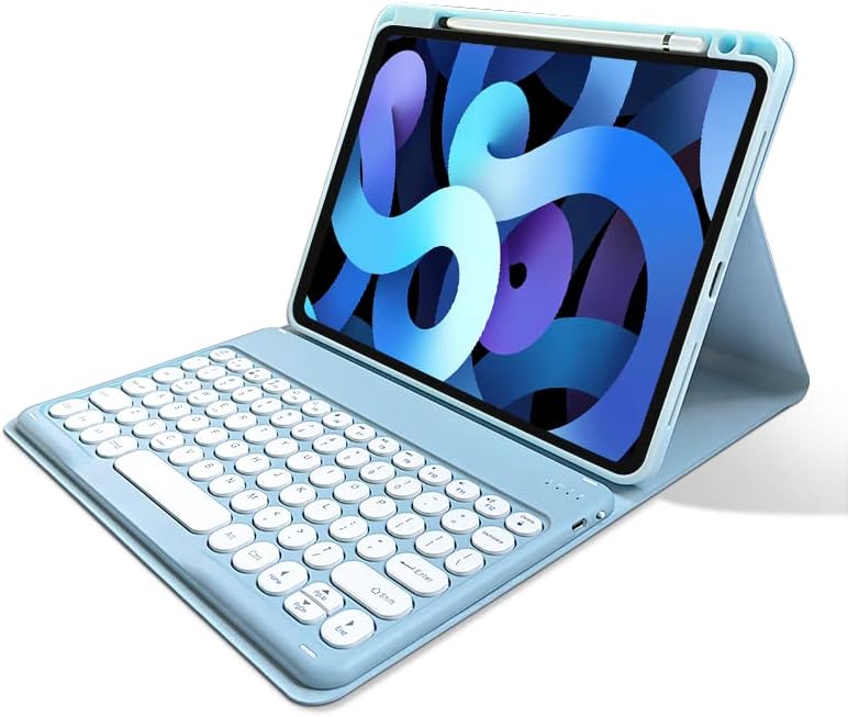 Keyboard Case for iPad A16 11th Gen 11 inch 2025, iPad 10th Generation 10.9 inch 2022, Magnetic Detachable Bluetooth Round Key Color Keyboard Cover (Misty Blue) - Image 6