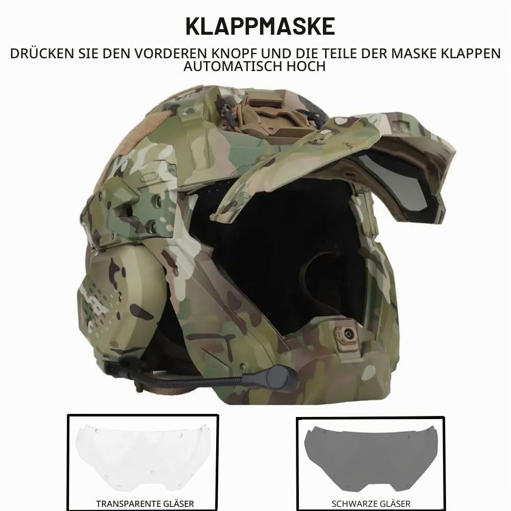 ACEXIER Taktischer Sturmhelm II mit Maske Headset Anti-Fog Fan Militärjagd Airsofthelm CS Paintball Vollgesichtsschutzausrüstung
