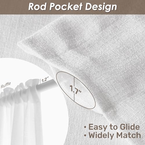 Image of Melodieux White Semi Sheer Curtains 96 Inches Long for Living Room - Linen Look Bedroom Rod Pocket Voile Drapes, 52 by 96 Inch (2 Panels)