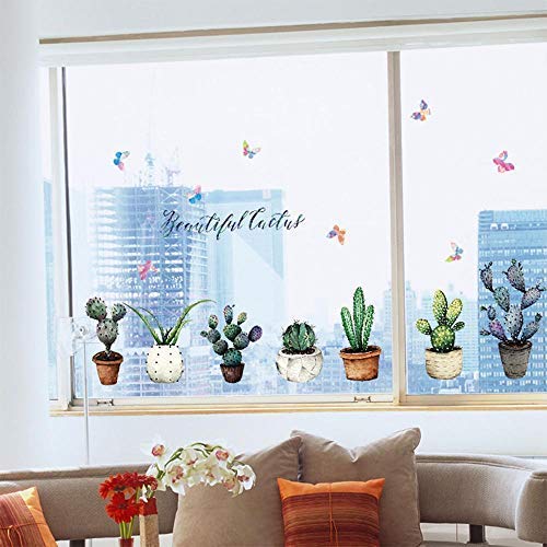 16Pcs Diy Removable Cactus Green Plants Art Mural Waterproof Cacti Flower Butterfly Wall Stickers Children Room Decor Cactus Festival Decal Sticker #TOP3