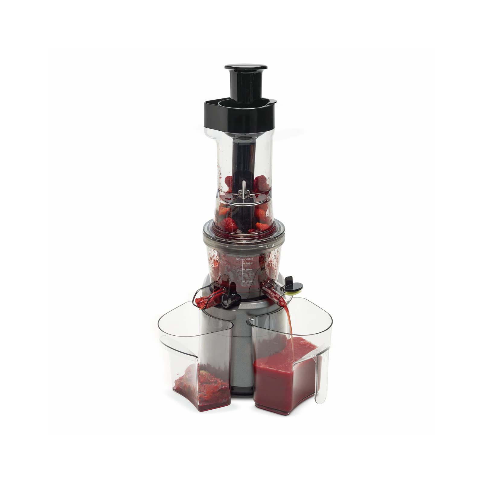Brandt - SLJ300 -Estrattore di succo -Servizio diretto al vetro, 3 filtri, 45 giri/minuti,200 W, elementi compatibili LV, scivolo 87 mm extra largo, vite senza fine 6 livelli, filtri 360 gradi -