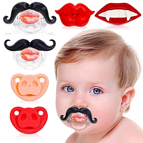 Image of NiBaby 6PCS Soft Silicone Infant Baby Pacifiers, Funny Lips Orthodontic Cute Pacifier Design with Kiss Lip, Pig Nose, Vampire, Mustache, Cute Pacifier Lovely Mommy's Touch Kiss Lips Pacifiers