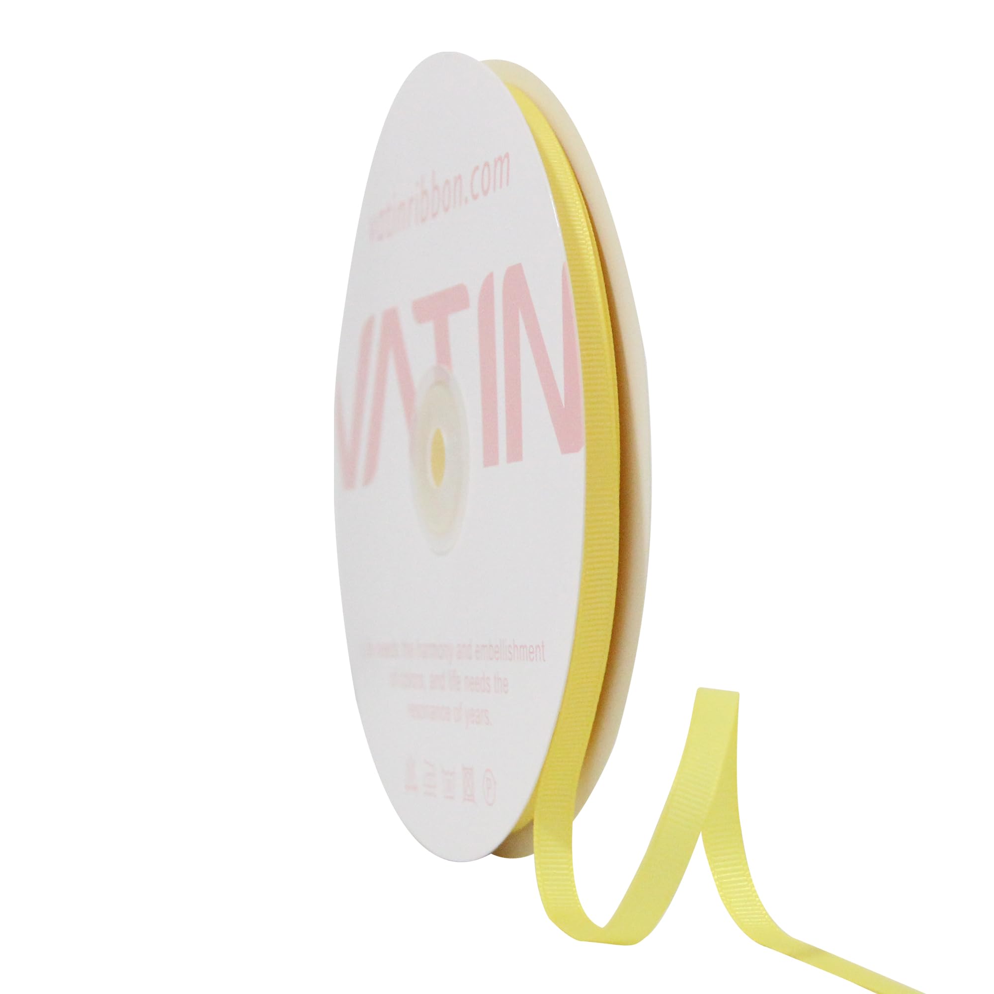 VATIN Solid 6 mm X 45 Metres Lemon Yellow Grosgrain Ribbon 45 Metres Each Roll Perfect for Crafts Wedding Decor