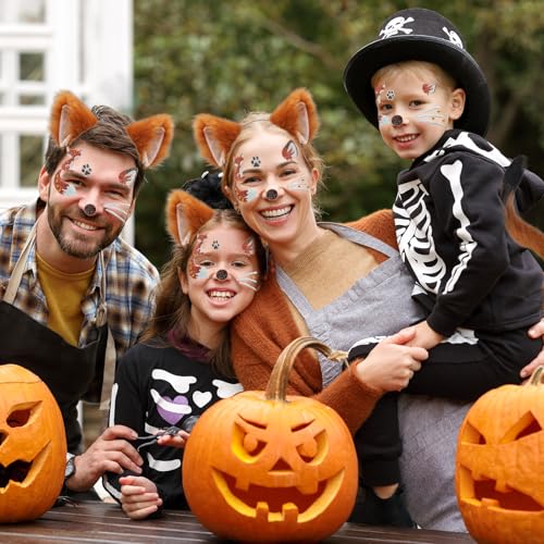 SAIIURV 3-teiliges Fuchskostüm für Kinder oder Erwachsene, Tier, Cosplay, Fuchs, Schwanz, Fuchs, Aufkleber, Tattoo, Gesicht, Tier, Kostüm für Halloween, Karneval, Weihnachten, Party, Cosplay