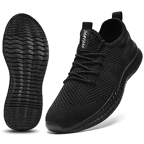 CAIQDM Women Running Shoes Slip-on Walking Sneakers Lightweight Breathable Trainers Tennis Shoes Black Size 5.5