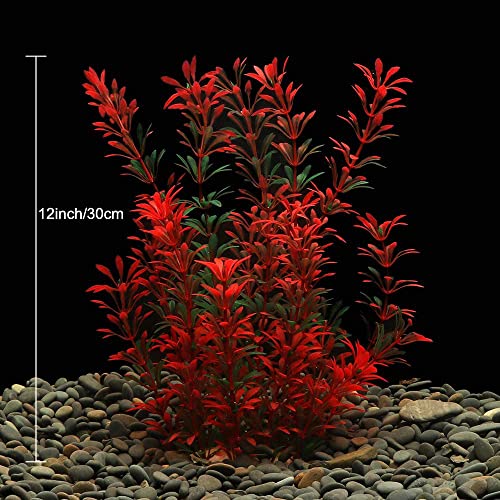 LYNKO Large Aquarium Plants Artificial Plastic Fish Tank Plants Decoration Ornament Safe for All Fish 30cm x 10cm - Red