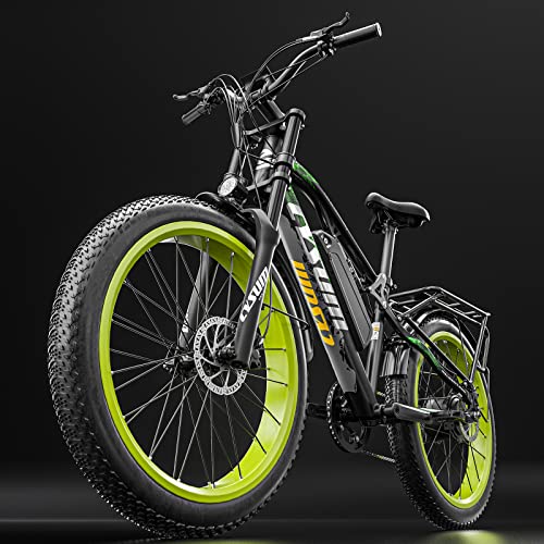 Cysum CM900 Pro Fat Bike Electrique, 26 Pouces Velo Electrique Homme, Vtt Electrique Adulte, Mountain Ebike, 48v 17ah Li-batterie, Shimano 9 Vitesses, Système De Frein à Disque Hydraulique (Noir-Vert)