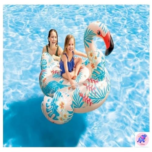Image of Ride-On Air Inflatable Swimming Pool Ring for Kids| Children Safety Rider Tube Float for Water Fun |Floater Raft Lounger Mattress for Adults with Handles (Age 3+) (Tropical Flamingo)