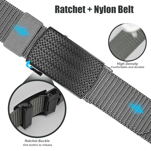 2 Pack Mens Ratchet Belt, Casual Tactical Golf Nylon Web Belt with Automatic Slide Buckle3