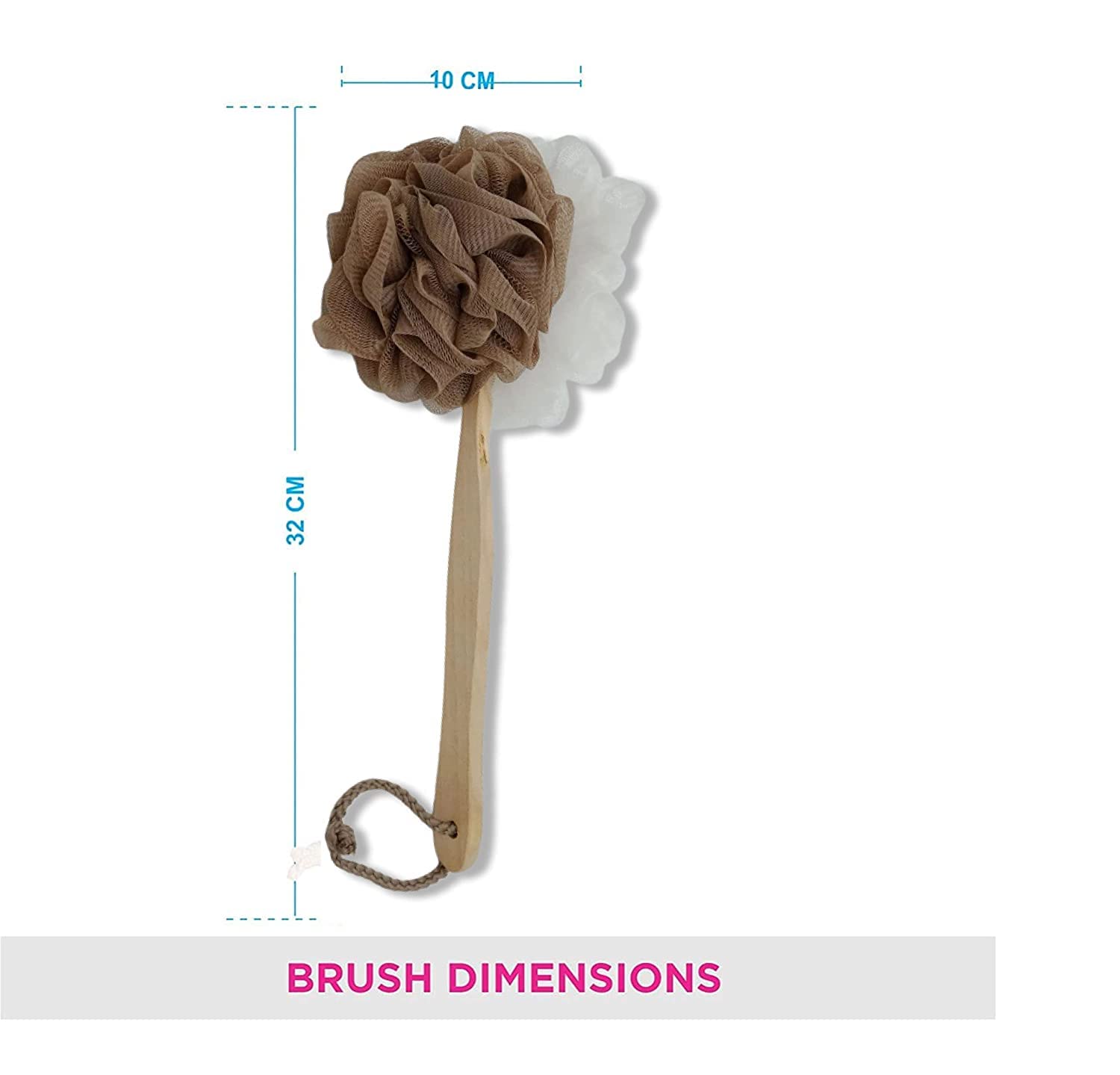 MustHome Back Scrubber For Bathing Back Bathing Loofah With Wooden Handle for Men and Women | Brown | Pack of 1 | Loofah For Back Bathing with handle | Back Scrubber for Bathing 2