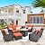 HOOOWOOO Patio Outdoor Furniture Set with Propane Fire Pit Table,9 Piece High Tilt Back Wicker Couch Sofa Set with Swivel Chair, Outside All Weather Conversation Seating Set w Ottoman(Orange Red)