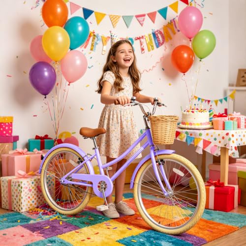 Image of Glaf 12 14 16 18 20 24 Inch Girls Bike with Training Wheels /Kickstand Kids Bike for 2-15 Years Old Toddler Girls Bicycle with Basket, Beach Cruiser Girls Bike