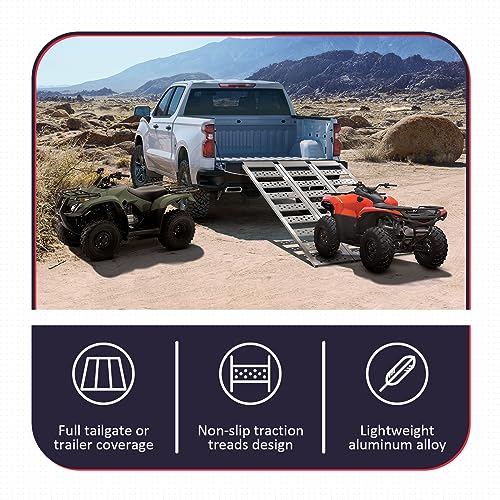 PENSUN Tri-Fold Ramps with Treads, Full Width Aluminum Loading Ramps with Load Straps, Manual Welding Ramp for Motorcycles, ATVs, Trucks, Snow Blowers with 1600Ibs Max Load /535lbs per Section - Thumbnail 6