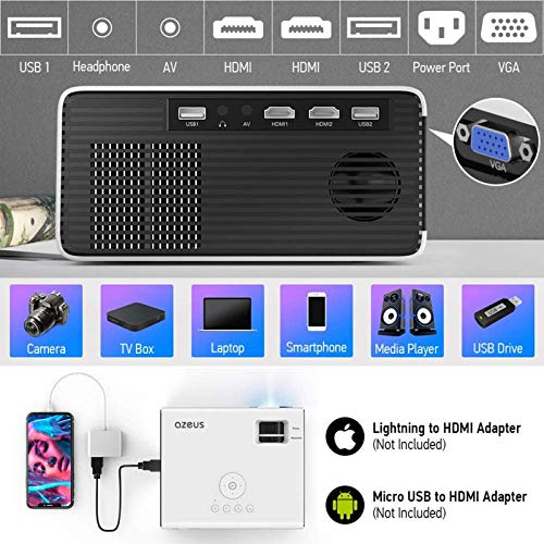 Azeus Rd-822 Mini Projector, 7600 Lux Portable Movie Projector, Support 1080P And Up To 200'' Display, Compatible With Hdmi, Ps4, Vga, Av, Usb, Laptop, Phone, Tv Box [2021 Upgrade Model] #TOP4