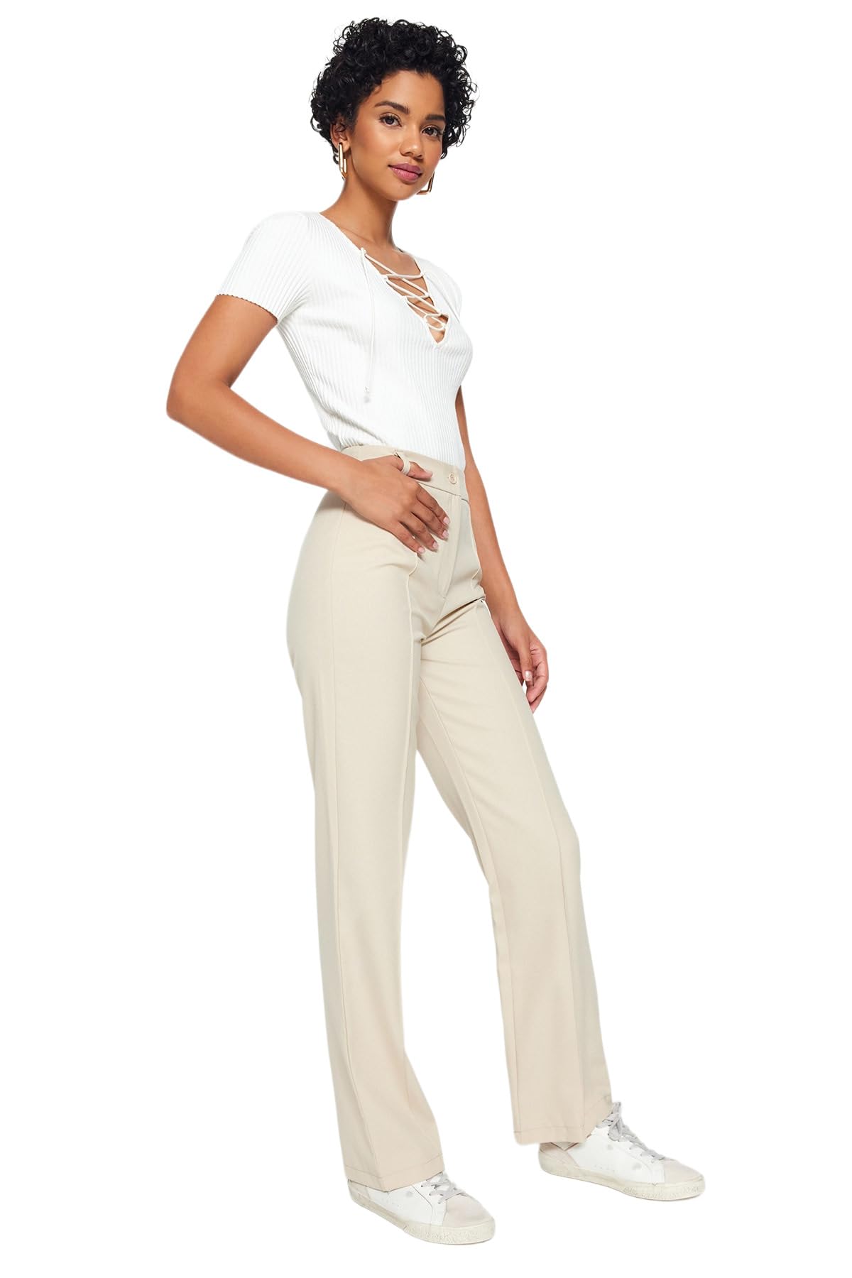 Trendyol Damen Mink Gerade Gerade Hohe Taille Hose