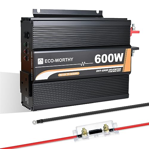 ECO-WORTHY Pure Sine Wave Off-Grid Inverter 600W DC 12V to AC 230V for Car RV Caravan Camping and Solar System Home