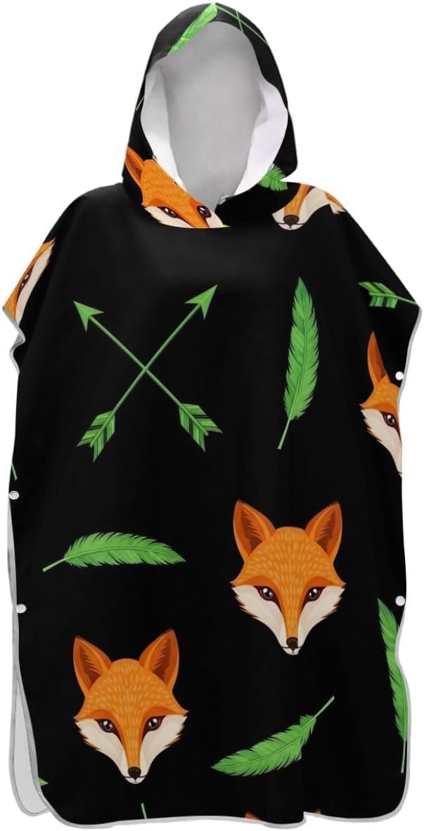 Joisal Fox Feathers Black Surf Poncho Changing Robe for Adults Beach Bath Hooded Towels Plus Size Men Women Poncho with Hood