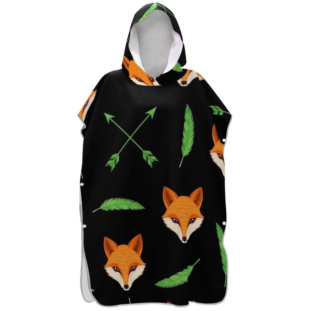 Joisal Fox Feathers Black Surf Poncho Changing Robe for Adults Beach Bath Hooded Towels Plus Size Men Women Poncho with Hood