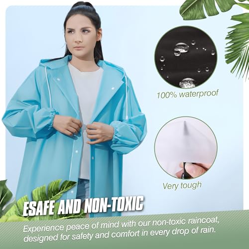 Vivikivi 2 Stück Unisex Regenponcho für Damen Wasserdicht, Wiederverwendbarer Regenschut Regencape mit Ärmel Kapuze Tragbarer Regenmantel für Wandern Reisen Camping Angeln Radfahren (Rosa)