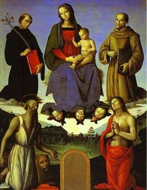 Peinture à l'huile Pietro Perugino tableau portrait ancien Baldassare Vallombrosano 36x48