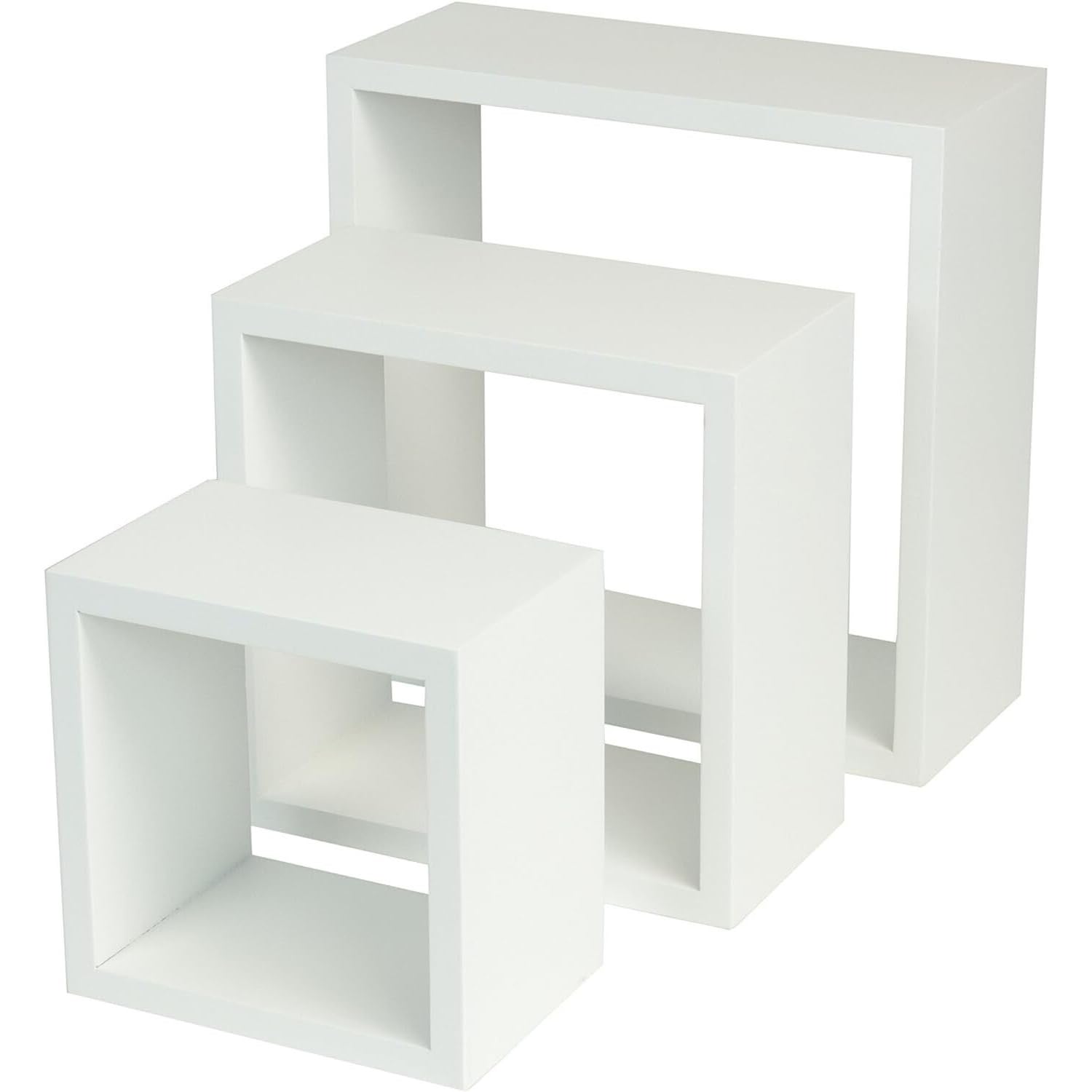 YORKSHIRE HOMEWARE Set Of 3 Retro Design Cali Wall Floating Cube Box | Wall Mounted Display Shelving Unit for Bedroom, Living Room | Large, Medium, Small Wooden Shelf | Floating Shelves (White)