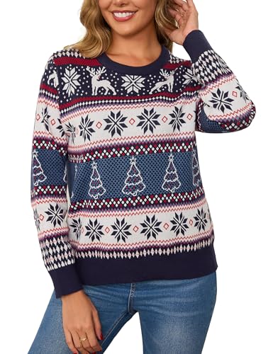 Leversic Weihnachtspullover Damen Christmas Pullover Strickpulli mit...